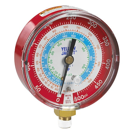 Yellow Jacket 49105 - High Side Gauge, 3 1/8 in Dia, Red