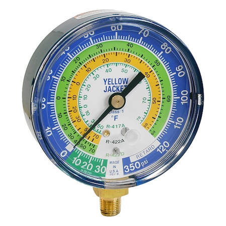 Yellow Jacket 49160 - Low Side Gauge, 3 1/8 in Dia, Blue