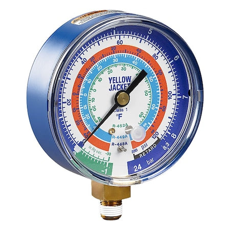 Yellow Jacket 49604 - Low Side Gauge, 3 1/8 in Dia, Blue