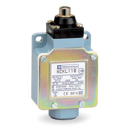 Telemecanique Sensors XCKL110H7 - Limit Switch, Plunger, 1 NC/1 NO, 10 A at 240 V AC, Actuator Location: Top