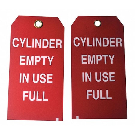 5ENZ1 - Cylinder Status Tag, Lockout Tagout, Cardstock, 5 3/4 in H x 3 in W, Red, Rectangle, 100 PK