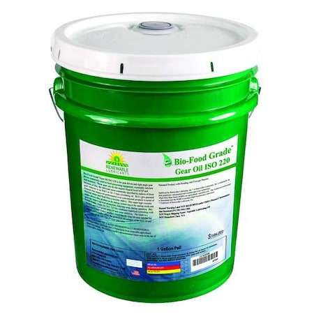 Renewable Lubricants 87254 - 5 gal. Bio-Food Grade Gear Oil Pail, 220 ISO Viscosity, Light Amber