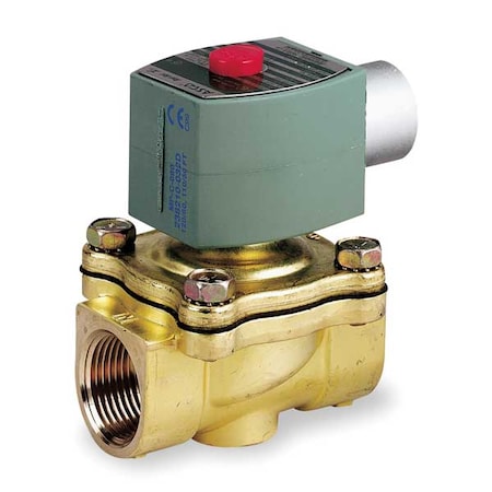 Asco 8210G009 - Solenoid Valve, 2-Way, 2-Position, Normally Closed, 3/4 in Pipe Size, 24 V DC, High Flow, Brass, NBR