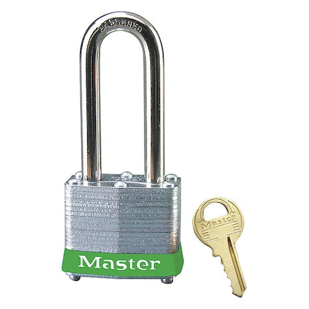 Master Lock 3LHGRN - Lockout Padlock, Keyed Different, Steel, Green, 2 in Shackle Height, 1 9/16 in Body Width