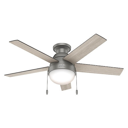 Hunter 59270 - Decorative Ceiling Fan, 46 in Blade Dia, 5 Blades, Variable Speeds, 120 V AC, Matte Silver