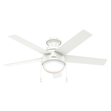Hunter 59269 - Decorative Ceiling Fan, Low Pro, 46 in Blade Dia, 5 Blades, 3 Speeds, 120, Fresh White
