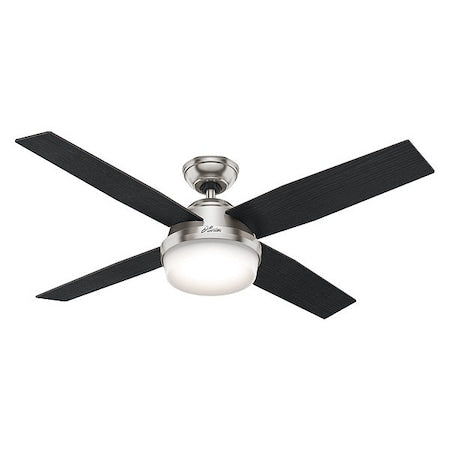 Hunter 59216 - Decorative Ceiling Fan, 52 in Blade Dia, 4 Blades, 3 Speeds, 120 V AC, Brush Nickel