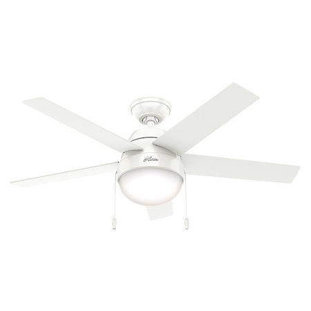 Hunter 59266 - Decorative Ceiling Fan, 46 in Blade Dia, 5 Blades, Variable Speeds, 120 V AC, White