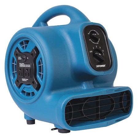 Xpower P-230AT BLUE - Mini Mighty Air Mover W/ Power Outlets and 3 hr Timer, 1/4 HP, 925 CFM, 2.3 Amps, 4 Positions, 3 Speeds, Blue