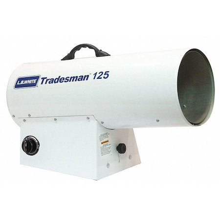 L.B. White Tradesman 125 - Portable Gas Torpedo Heater, Liquid Propane, Continuous Spark, 70,000 to 125,000 Btu H, 25 1/2 in L