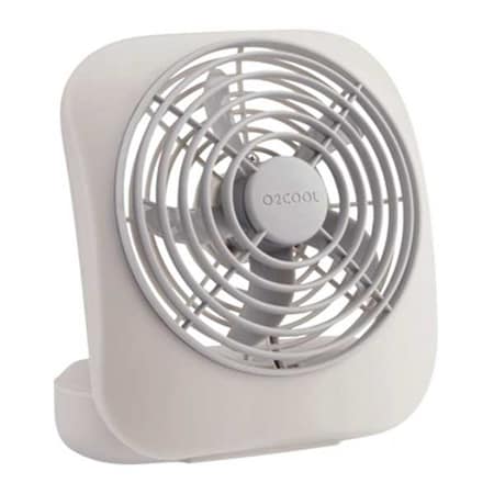 Treva/O2Cool FD05805 - 5" Blade Dia Table Fan, Non-Oscillating, 2 Speeds, 3 VDC, Gray, FCC-Compliant Adapter