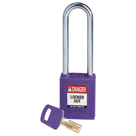 Brady NYL-PRP-76ST-KD - Lockout Padlock, Keyed Different, Nylon, Purple, 3 in Shackle Height, 1 1/2 in Body Width