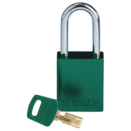 Brady ALU-GRN-38ST-KD - Lockout Padlock, Keyed Different, Aluminum, Green, 1 1/2 in Shackle Height, 1 1/2 in Body Width
