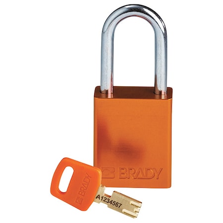 Brady ALU-ORG-38ST-KD - Lockout Padlock, Keyed Different, Aluminum, Orange, 1 1/2 in Shackle Height, 1 1/2 in Body Width