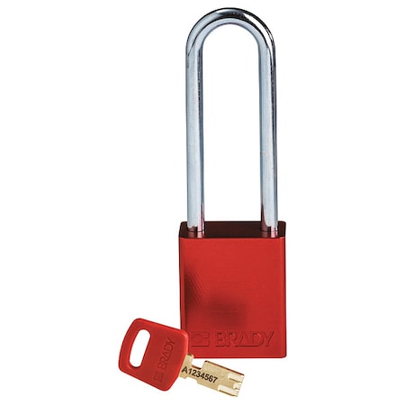 Brady ALU-RED-76ST-KD - Lockout Padlock, Keyed Different, Aluminum, Red, 3 in Shackle Height, 1 1/2 in Body Width
