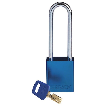 Brady ALU-BLU-76ST-KD - Lockout Padlock, Keyed Different, Aluminum, Blue, 3 in Shackle Height, 1 1/2 in Body Width