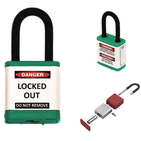 Zing 700KA-GREEN - Lockout Padlock, Keyed Alike, Aluminum, Green, 1 1/2 in Shackle Height, 1 1/2 in Body Width