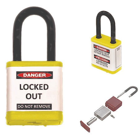 Zing 700KD-YELLOW - Lockout Padlock, Keyed Different, Aluminum, Yellow, 1 1/2 in Shackle Height, 1 1/2 in Body Width