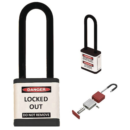 Zing 710KA-BLACK - Lockout Padlock, Keyed Alike, Aluminum, Black, 3 in Shackle Height, 1 1/2 in Body Width
