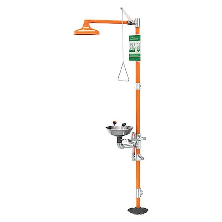 Guardian Equipment G1943 - Shower with Eyewash, Floor Mount, Galvanized Steel Pipe, 94 3/4 in H, Stainless Steel Bowl, Orange
