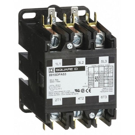 Square D 8910DPA53V14 - Definite Purpose Magnetic Contactor, 24 V AC, 3 P, Non-Reversing, 3 Phase, Box Lug & Quick Connect