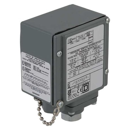 Telemecanique Sensors 9012GBW1 - Pressure Switch, Standard, SPDT, 1 Ports, 1/4-18" FNPT, 13 to 425 psi Range, Aluminum