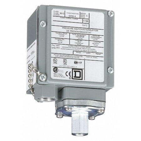 Telemecanique Sensors 9012GAW4 - Pressure Switch, Standard, SPDT, 1 Ports, 1/4-18" FNPT, 1.5 to 75 psi Range, Aluminum