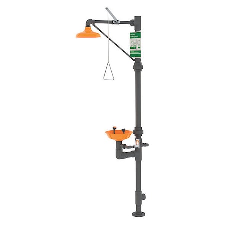 Guardian Equipment G1990 - Shower with Eyewash, Floor Mount, Plastic Pipe, 96 13/50 in H, Plastic Bowl, Orange