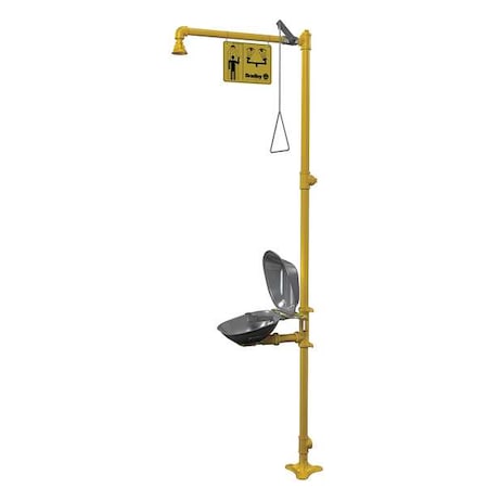 Bradley S19314DC - Shower with Eyewash, Floor Mount, Galvanized Steel Pipe, 94 1/8 in H, Stainless Steel Bowl, Yellow