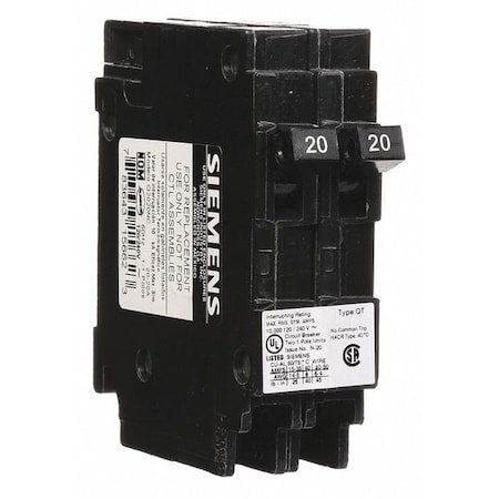 Siemens Q2020NC - Miniature Circuit Breaker, Q Series, 20/20 A, 1 Pole, 120/240 V AC, 10k A at 120 V AC