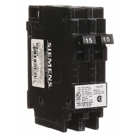 Siemens Q1515 - Miniature Circuit Breaker, Q Series, 15/15 A, 1 Pole, 120 V AC, 10k A at 120 V AC