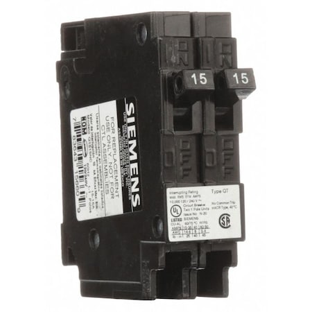 Siemens Q1515NC - Miniature Circuit Breaker, Q Series, 15/15 A, 1 Pole, 120 V AC, 10k A at 120 V AC