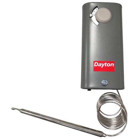 Dayton 6EDY7 - Line Voltage Mechanical Thermostat, Heat or Cool, -30 to 90 F, Exposed Dial,120 V/240 V/277 V AC,1 C/1 H
