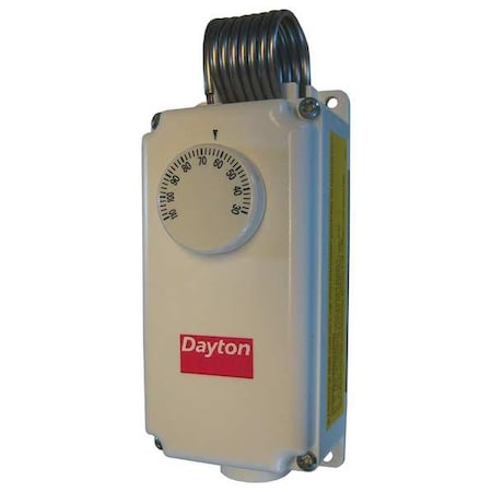 Dayton 6EDY3 - Line Voltage Mechanical Thermostat,Heat or Cool,30 to 110 F,Exposed Dial,Adjustable,120 to 270 V AC