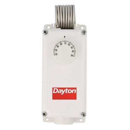 Dayton 6EDY5 - Line Volt Mechanical Tstat, Heat/Cool, 30-100 Degrees F, 24 to 600 VAC, Hydraulic Air Coil, Plastic