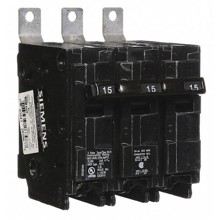 Siemens B315H - Miniature Circuit Breaker, BL Series, 15 A, 3 Pole, 240 V AC, 22k A at 240 V AC