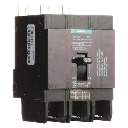 Siemens BQD360 - Miniature Circuit Breaker, BQD Series, 60 A, 3 Pole, 480 V AC, 14k A at 480 V AC