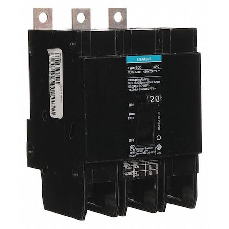 Siemens BQD320 - Miniature Circuit Breaker, BQD Series, 20 A, 3 Pole, 480 V AC, 14k A at 480 V AC