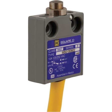 Telemecanique Sensors 9007MS01S0502 - Limit Switch, Plunger, Spring Return, SPDT, 10 A at 300 V AC, Actuator Location: Top