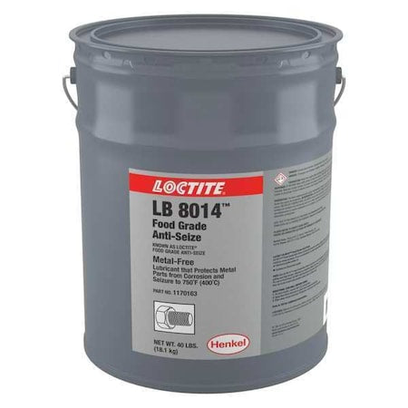 Loctite 1170163 - Anti-Seize, Food Grade, Pail, 5 gal, Non-Metallic Base, 750 Degrees F Max Op Temp, Paste