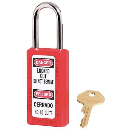 Master Lock 411KAS3RED - Lockout Padlock, Keyed Alike, Thermoplastic, Red, 1 1/2 in Shackle Height, 1 1/2 in Body Width