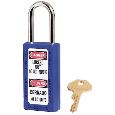 Master Lock 411KAS12BLU - Lockout Padlock, Keyed Alike, Thermoplastic, Blue, 1 1/2 in Shackle Height, 1 1/2 in Body Width