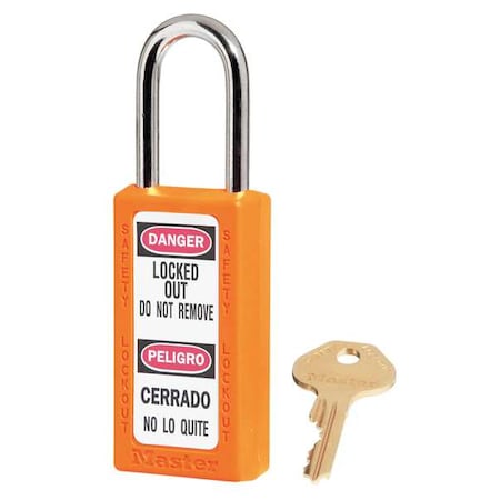 Master Lock 411KAS12ORJ - Lockout Padlock, Keyed Alike, Thermoplastic, Orange, 1 1/2 in Shackle Height, 1 1/2 in Body Width
