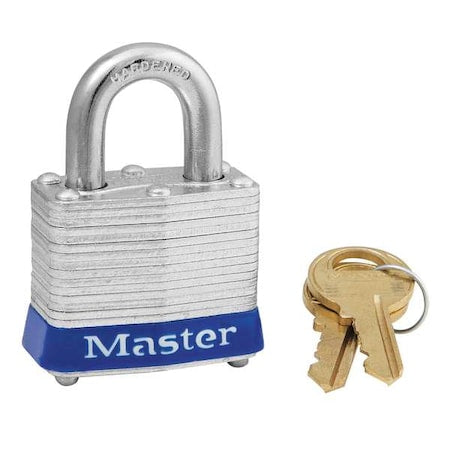 Master Lock 3KAS6BLU - Lockout Padlock, Keyed Alike, Steel, Blue, 9/16 in Shackle Height, 1 9/16 in Body Width, 6 PK