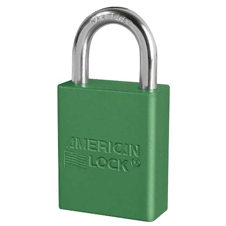 American Lock A1105KAS3GRN - Lockout Padlock, Keyed Alike, Aluminum, Green, 1 in Shackle Height, 1 1/2 in Body Width, 3 PK