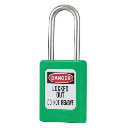 Master Lock S33GRN - Lockout Padlock, Keyed Different, Thermoplastic, Green, 1 1/2 in Shackle Height