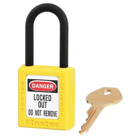 Master Lock 406KAS6YLW - Lockout Padlock, Keyed Alike, Thermoplastic, Yellow, 1 1/2 in Shackle Height, 1 1/2 in Body Width