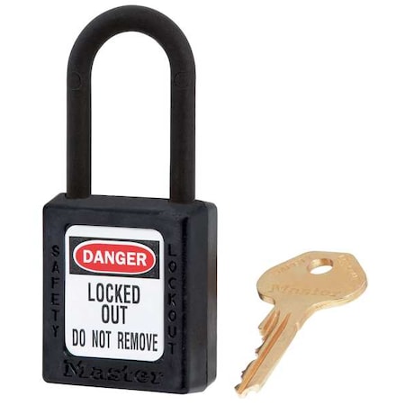 Master Lock 406KAS12BLK - Lockout Padlock, Keyed Alike, Thermoplastic, Black, 1 1/2 in Shackle Height, 1 1/2 in Body Width
