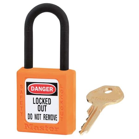 Master Lock 406KAS3ORJ - Lockout Padlock, Keyed Alike, Thermoplastic, Orange, 1 1/2 in Shackle Height, 1 1/2 in Body Width