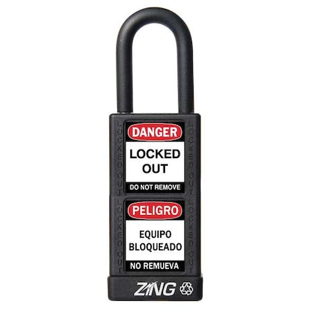 Zing 7076 - Lockout Padlock, Keyed Different, Aluminum, Black, 1 1/2 in Shackle Height, 1 1/2 in Body Width